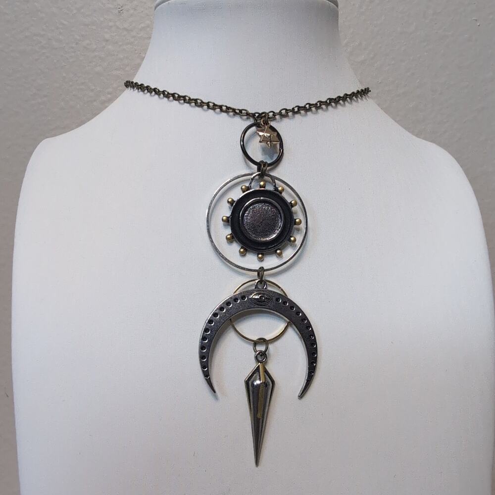 Celestial Crescent Moon and Sun Pendant Necklace
